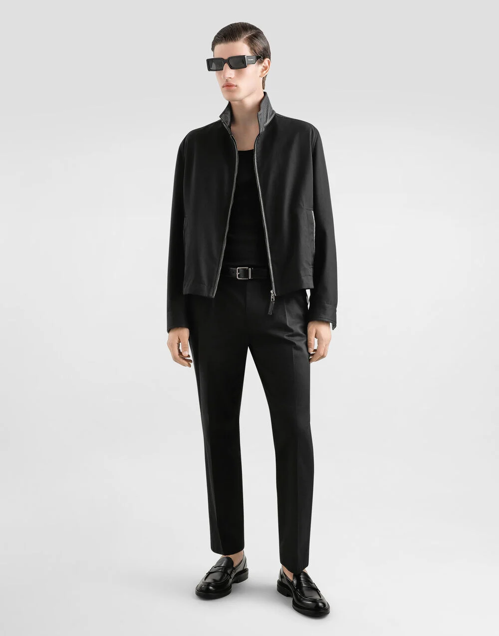 Leather and technical fabric jacket
